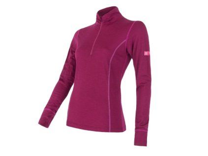 SENSOR MERINO ACTIVE dámské triko dl.rukáv stoják zip lilla 01
