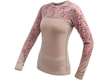 sensor merino impress damske triko dl rukav almond beige origami